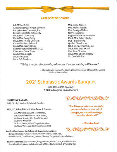2021 Scholastic Awards Banquet Program