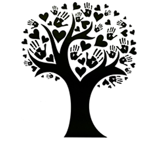 Drawing of tree with hearts and handprints